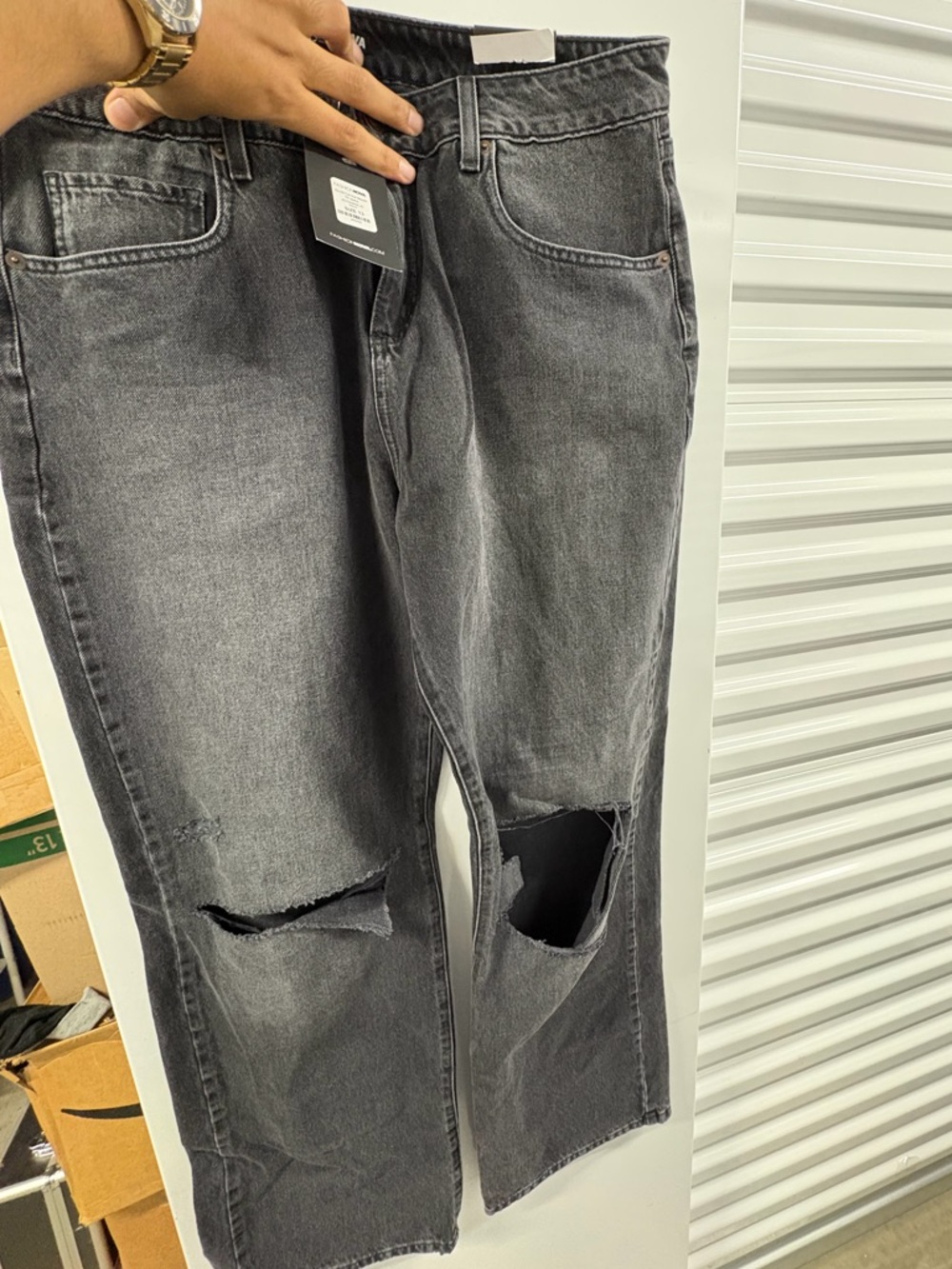 Fashion Nova Men's Distressed Washed Black Relaxed Jeans